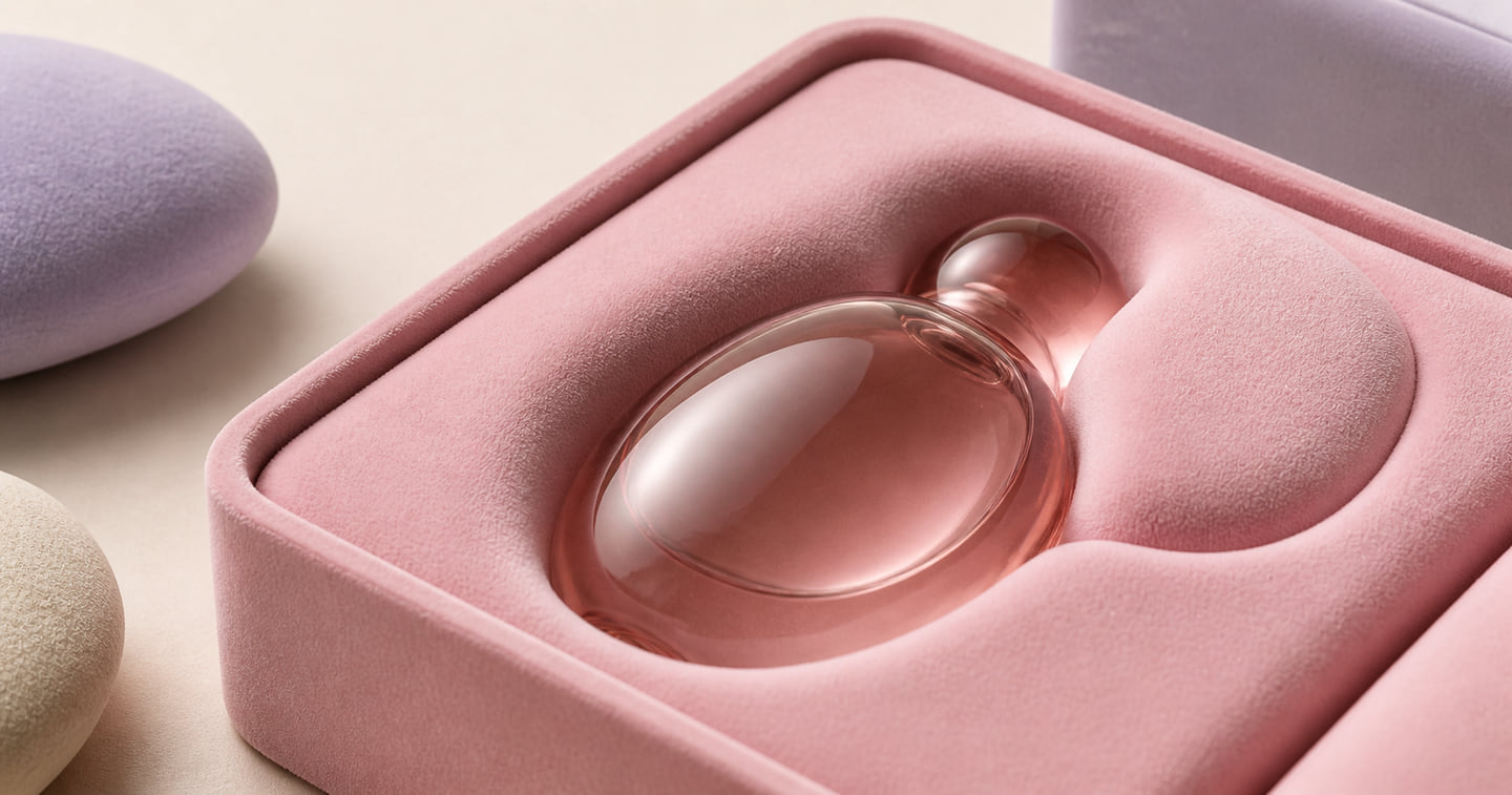 Molded premium packaging insert finished in Rose Quartz velvet flock